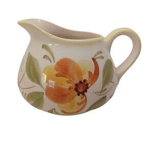 Floral Pitcher Made In Portugal Secla Vintage Yellow Green Leaf Print Wide Mouth